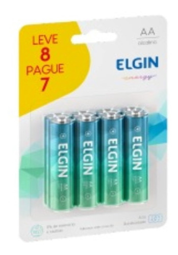 Cartela De 8 Pilhas Aa Pequenas Alcalina Elgin Pacote Eco