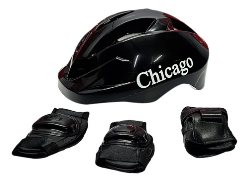 Casco + Kit Protección Patinaje Niña Niño Negro Economico