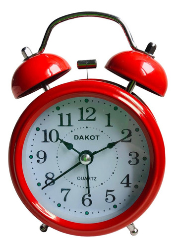 Reloj Vintage Despertador Campana Rojo A Pila Con Luz Dakot