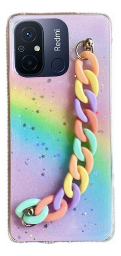 Funda Brillito Arcoiris+cadena Multicolor Para Redmi 10c