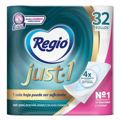 Papel Higiénico Regio Just 1 32 Pz Ultrasuave Hoja Cuadruple | MercadoLibre
