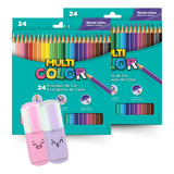 Kit Lápis De Cor Multicolors 48 Cores Com 2 Mini Marca Texto