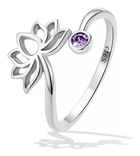 Anillo Flor De Loto Amatista Plata 925 Mujer Joya Juvenil 