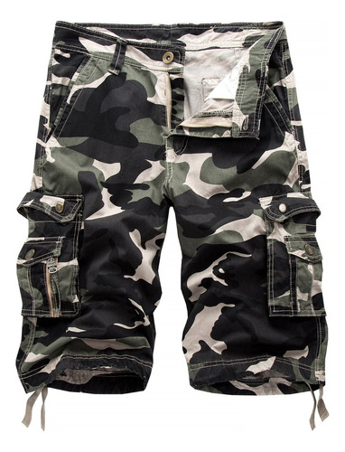 Pantalones Cortos Cargo De Algodón Camuflado Para Hombre