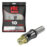 10x Conector Plug Rca Profissional Gold24k 6 Anéis Coloridos