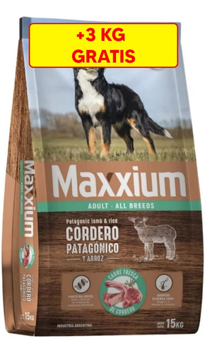 Maxxium Adulto Cordero Patagonico Y Arroz X 15kg + 3k Gratis