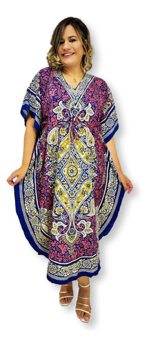 Vestido Longo Kaftan Redonda Indiano Tradicional Plus Size