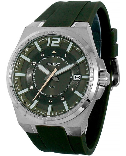 Relógio Masculino Orient Verde Prata Mbsp1034 E2ex Silicone