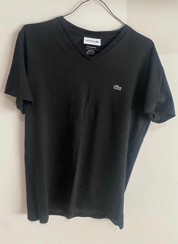 Playera Lacoste Negra Cuello V Original