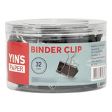 Binder Clip Prendedor 32mm Preto Pote Com 24 Unidades