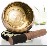 Taça Tibetana Bronze 8,5 Cm + Almofada + Bastão Com Couro