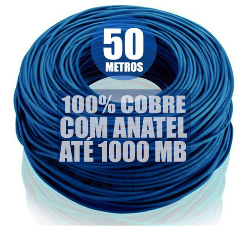 Cabo Rede Utp 4 Pares Cat5e Rolo 50m Internet 100% Cobre