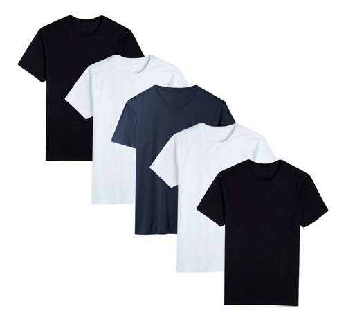 Kit 5 Camisetas Camisa Masculina Básica Slim Lisa