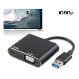 Usb 3.0 Para Vga+hdmi Conversor Adaptador Hd 1080p Computado