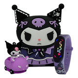 Audífonos Kuromi Hello Kitty Con Reloj Y Llavero Kuromi