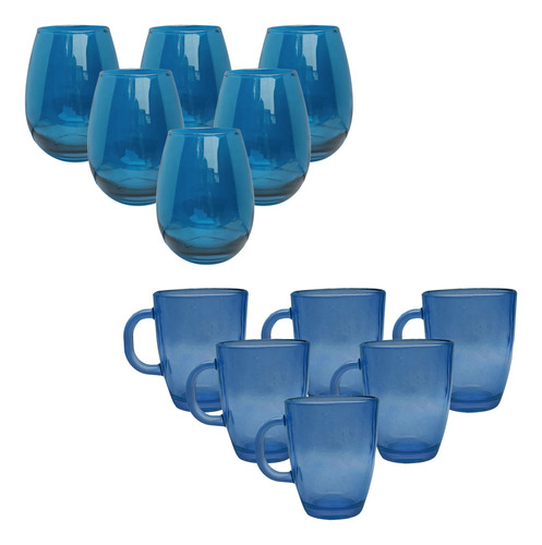 Set 6 Vasos Gourmet + 6 Tazas De Vidrio Color Traslucido