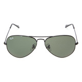 Óculos De Sol Ray-ban Aviator Classic Standard Armação De Metal Cor Polished Black, Lente Green De Cristal Clássica, Haste Polished Black De Metal - Rb3025