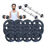 Kit 24kg Anilhas + 2 Barras Rosca Rápida 40cm - Musculação