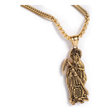 Cadena Dije Santa Muerte Collar Oro 18k Acero Hombre Regalo