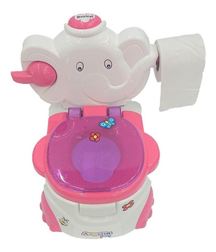 Bañito Elefante Entrenador Bebe Musical Dispensador Papel Color Rosa