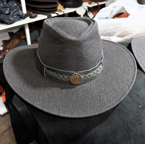 Sombrero Australiano De Algodón Y Rafia Con Tira De Cuero 