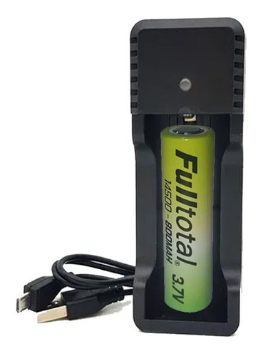 Cargador Con Pila 14500 800 Mah 3.7v Litio Aa Flat Top C/led