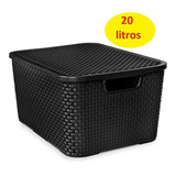 Kit 10 Caixas Organizadora Preto Plástico 20 Litros Rattan