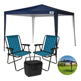 Kit Praia Tenda 3x3 M Azul Oxford + 2 Cadeiras +cooler 19 L