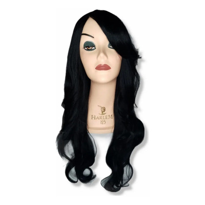 Peluca Larga Harlem 125 Go107-1 Fibra Bamboo Negra Con Fleco Natural Negro