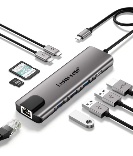 Lemorele - Concentrador Usb C 9 En 1, Adaptador Multipuerto