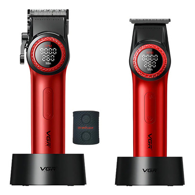 Set Maquina Cortar Pelo Vgr Barbería Profesional Clipper V-001 + Trimmer V-977 Color Rojo