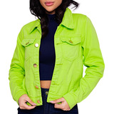 Jaqueta Feminina Verde Neon Colorida | Jeans | Brim | Denim