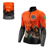 Kit Camisa Pesca + Buff Traíra Laranja Proteção Solar Uv50+