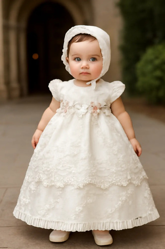 Vestido Bautizo Niña + Kit De Vela + Zapatos + Calcetas Medi