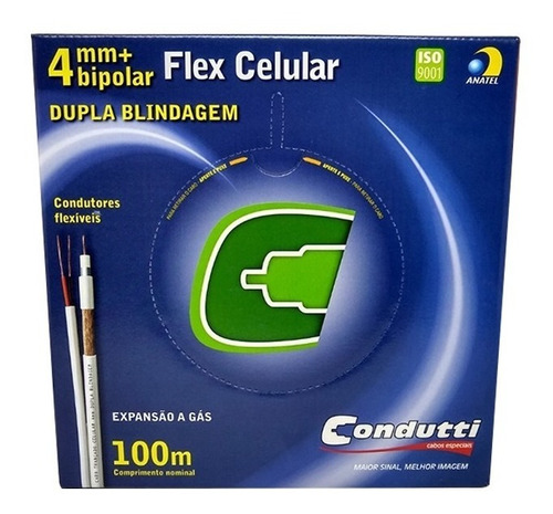 Cabo Coaxial Condutti 4mm Bipolar 80% Dupla Blindagem 100m