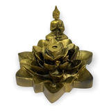 Incensário Cascata Flor De Lotus Buda Mini Dourado 7 Cm