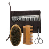 4pcs / Set Beard Brush Barba Tijera De Material Acero Del