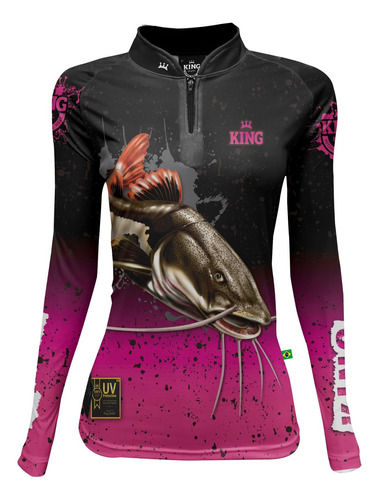 Camisa De Pesca Feminina King Pirarara Rosa C/proteção Solar