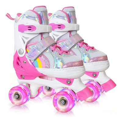 Patines De Ruedas Para Niñas, Patines Cuádruples Ajustables Color Rosa Talla De Los Patines M(20.5-23cm) Tamaño De Las Ruedas 54 Mm | Meses sin interés