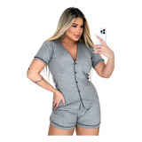 Pijama Americano Feminino Adulto Curto Verão Com Botões