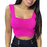 Blusinha Cropped Premium Tricot Modal Canelado Croche