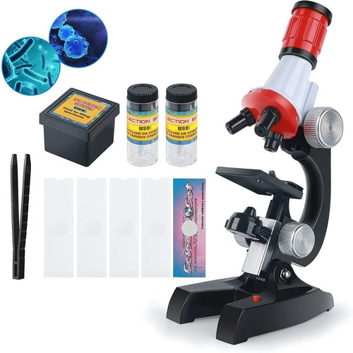Microscopio Optico Monocular 1200x Para Niños Escolar Prueba Color Rojo