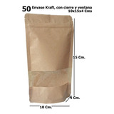 50 Bolsas Papel Kraft Doypack 10x15x4 Cms Cierre Hermetico