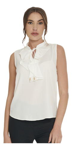 Blusa Cuello Mao Escote En V Con Escarola Vertiche