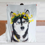 Jasmoder, Divertido Perro Husky Con Manta De Flores, Manta C