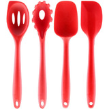 Kit 4 Peças Silicone Colher Espátula Escorredor Pegador