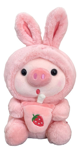 Peluche Chanchito Con Disfraz Conejo Rosado Kawaii