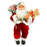 Papai Noel Sentado Tradicional Com Urso Saco Presente 40cm