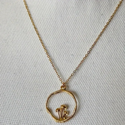 Collar Dije Anillo Con Hongo En Aleación De Zinc Para Mujer Dorado