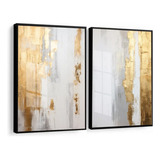 Kit 2 Quadros Decorativos Abstrato Dourado Luxo Vidro 50x70